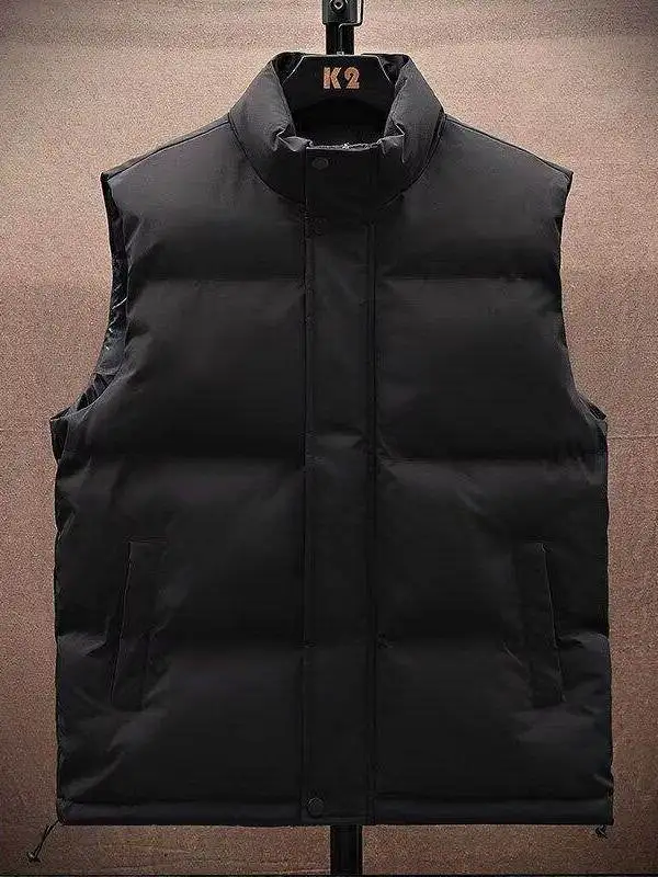 Men's Casual Loose Fit Cotton Vest Jacket Stand Collar Sleeveless Thermal Outerwear for Autumn Winter Layering Fashion