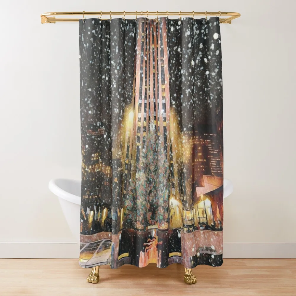 

New York during Christmas Shower Curtain Bathroom Showers Waterproof Fabric Bathroom Anime Bathroom Shower For Curtain