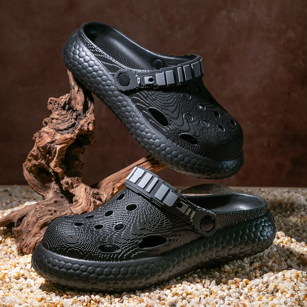 

Men's Clogs EVA Sole Pixels Adjustable Buckle Platform Non slip Breathable Slipper High Quality Outdoor Beach Shoes