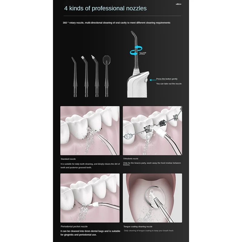 Oral Irrigator USB Rechargeable Water Flosser Portable Dental Water Jet 330ML Water Tank Waterproof Teeth Cleaner