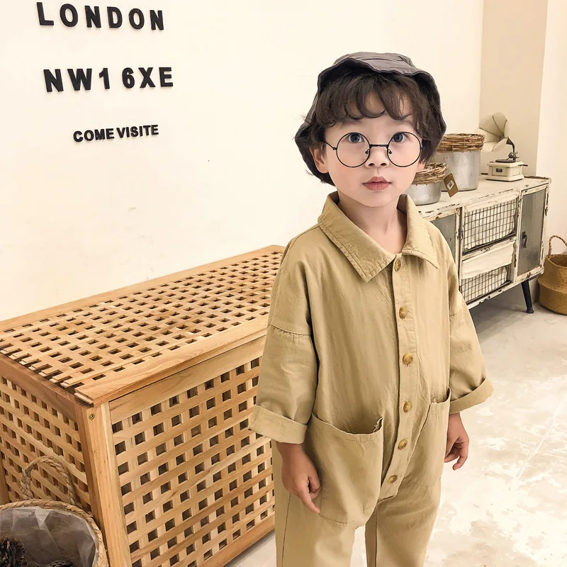 Children Long Sleeve Jumpsuit Baby Overall Pants Korean Fashion Kids Clothes 2024 Spring Boys Girls Toddlers Rompers Jumpsuits