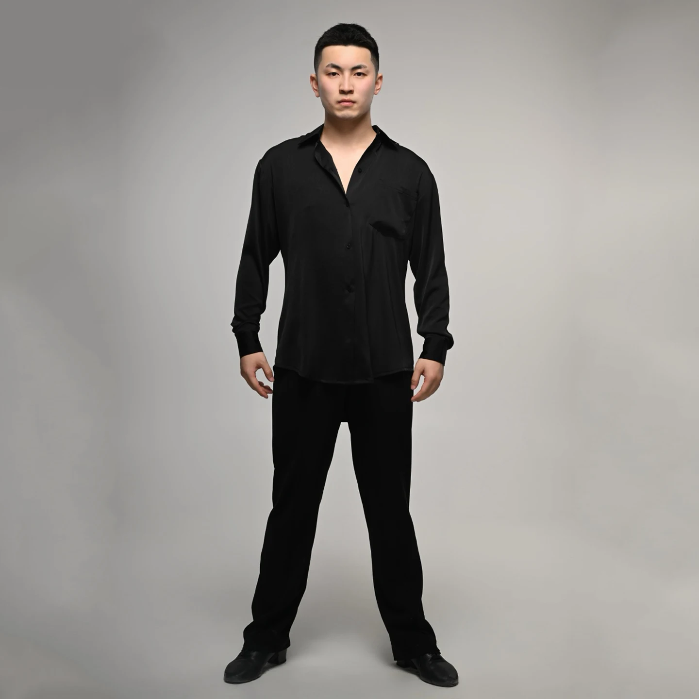 2025 hommes vêtements de danse latine maille noire manches longues chemises adulte mâle Rumba Samba salle de bal danse hauts vêtements d'entraînement DNV23741