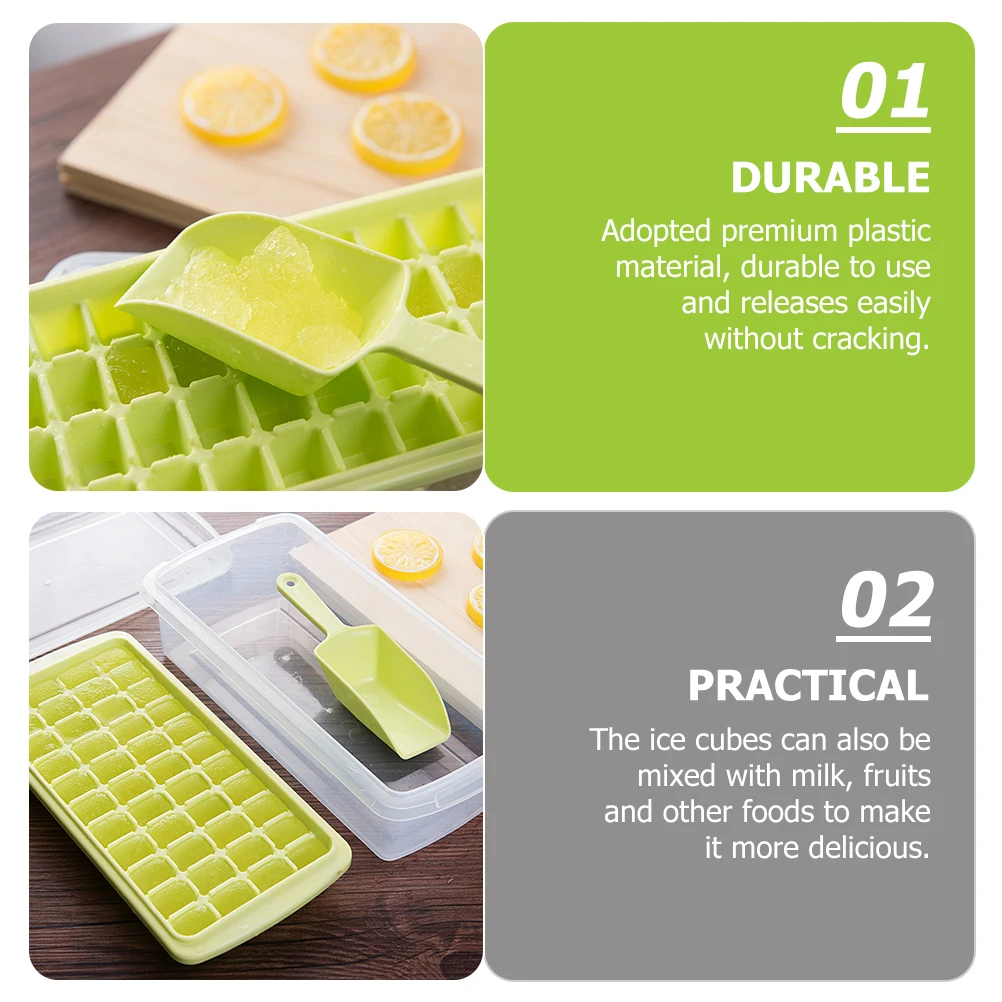 

44 Grids Ice Cube Tray Mold Plastic Stackable Freezer Kitchen Lid Covered Maker Trays Beverages Parties Home Use