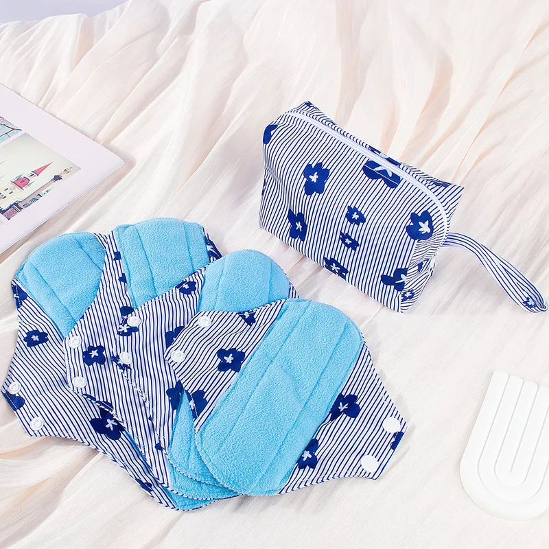 Blue Fleece Reusable Sanitary Pads Set Washable Incontinence Maternity Care Liners Menstrual Period Female Menstrual Pad