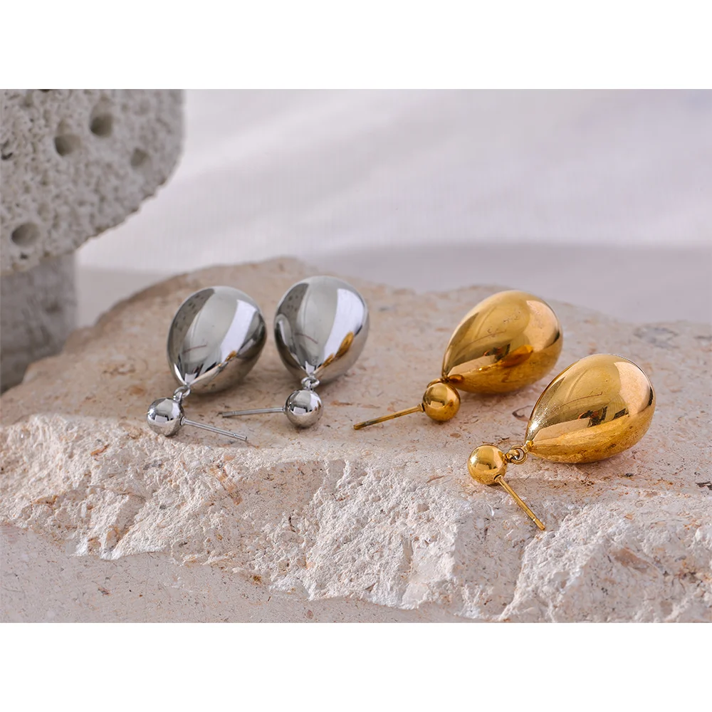 Yhpup Fashion Sleek Stainless Steel Metal Teardrop Drop Earrings for Women Prevent Allergy Gold Silver Color Charm Jewelry