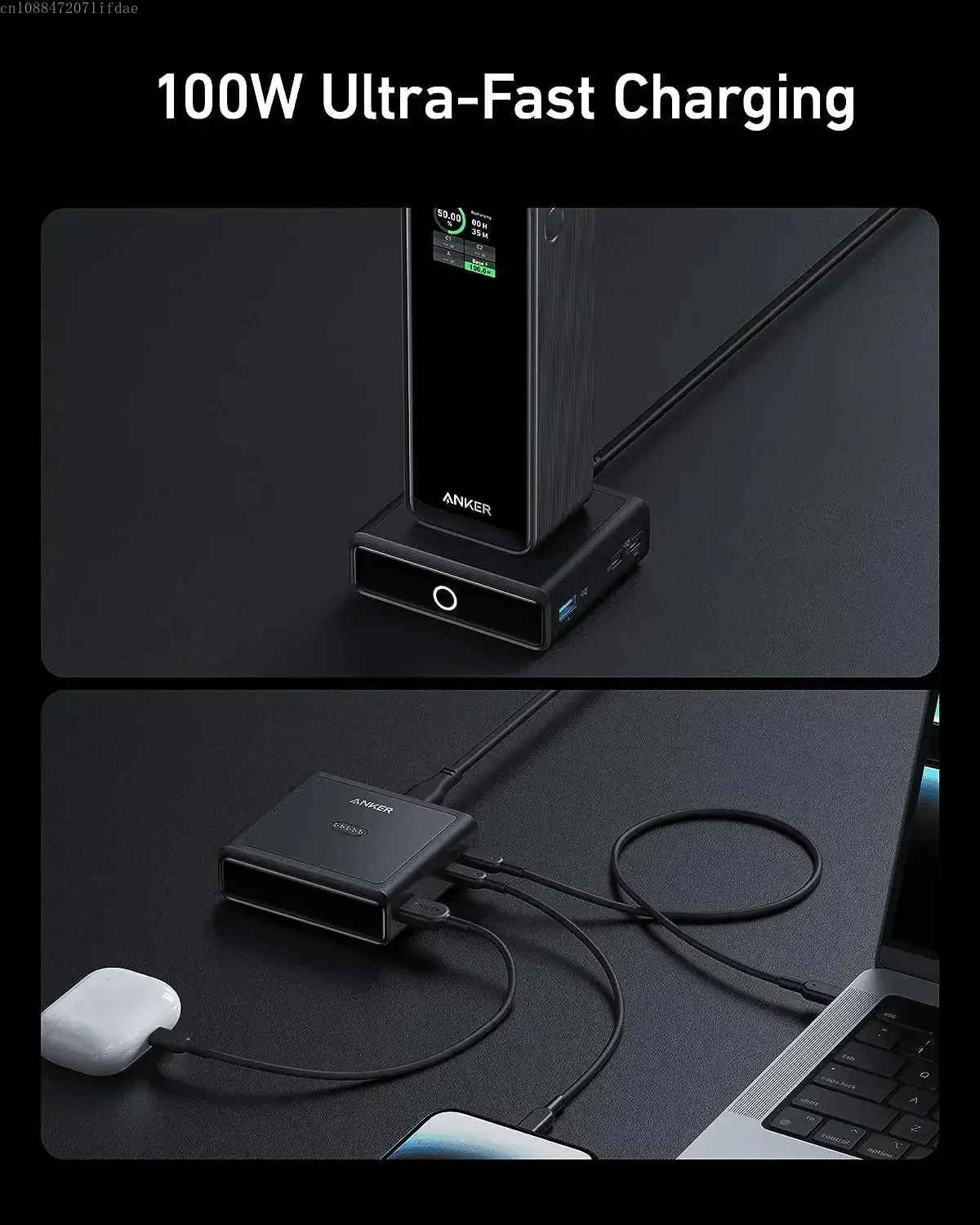 Anker Charging Base, 100W Fast Charging with 4 Ports, for Anker Prime Power Bank