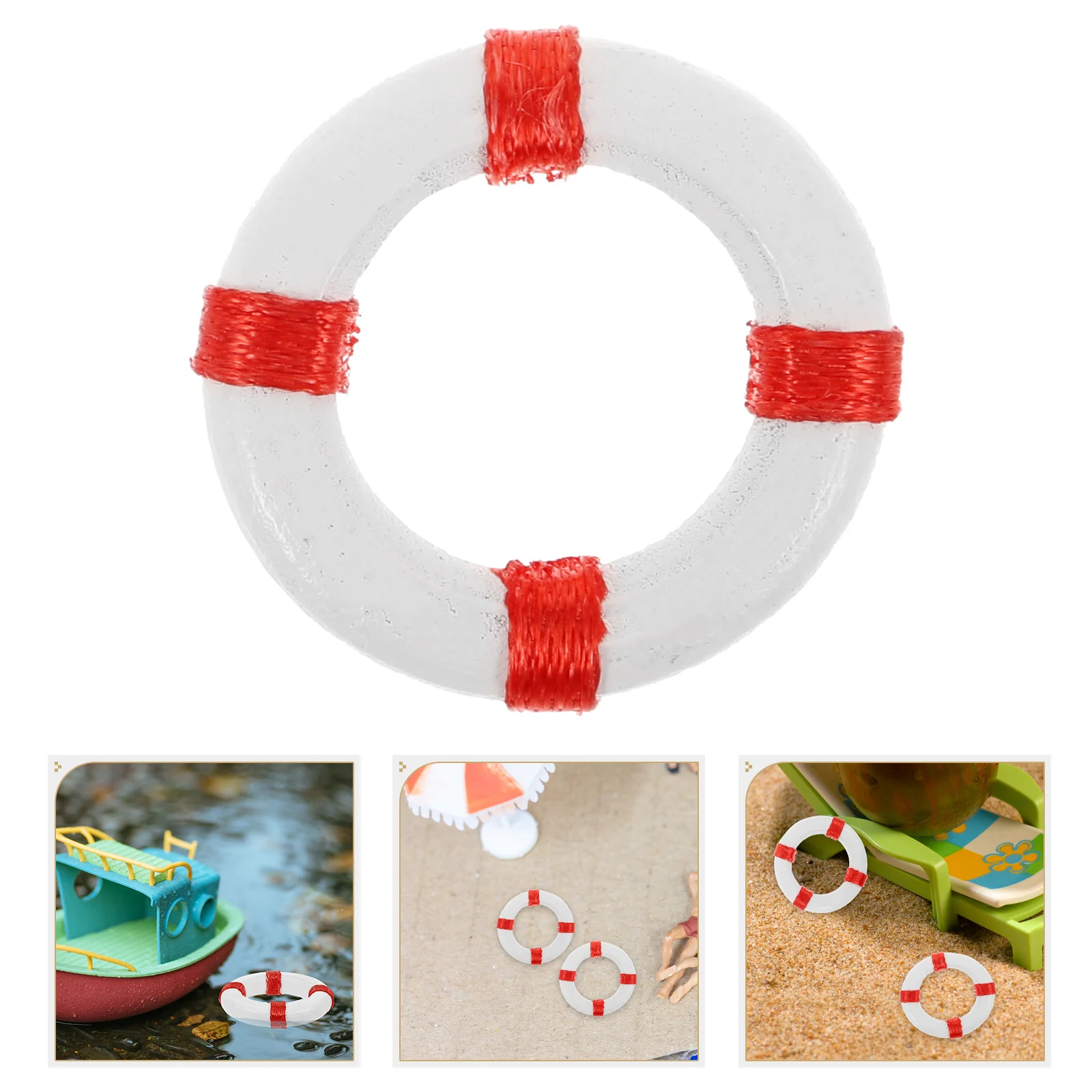 

10PCS Mini Mediterranean Style Swimming Ring Life Buoy Resin Figurine Craft Miniature Toy (Red) mini life ring