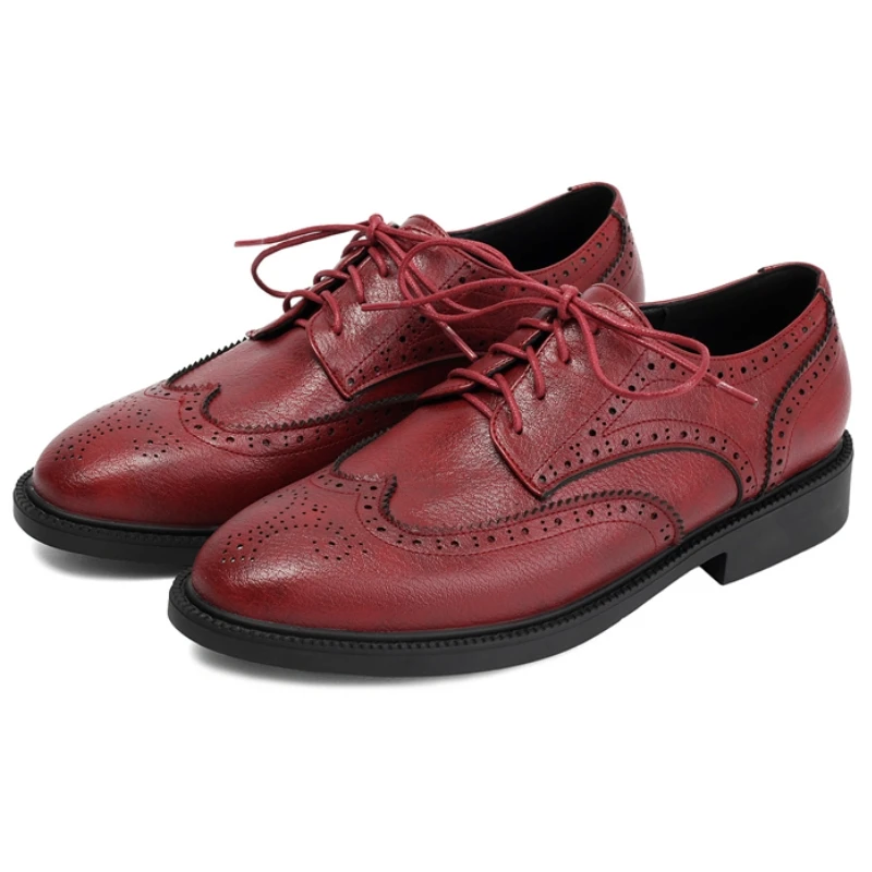 Elegant Oxfords for Women Low Heel Lace-up Black Brown Blue Red Footwear Loafers Shoes Comfortable Good Quality