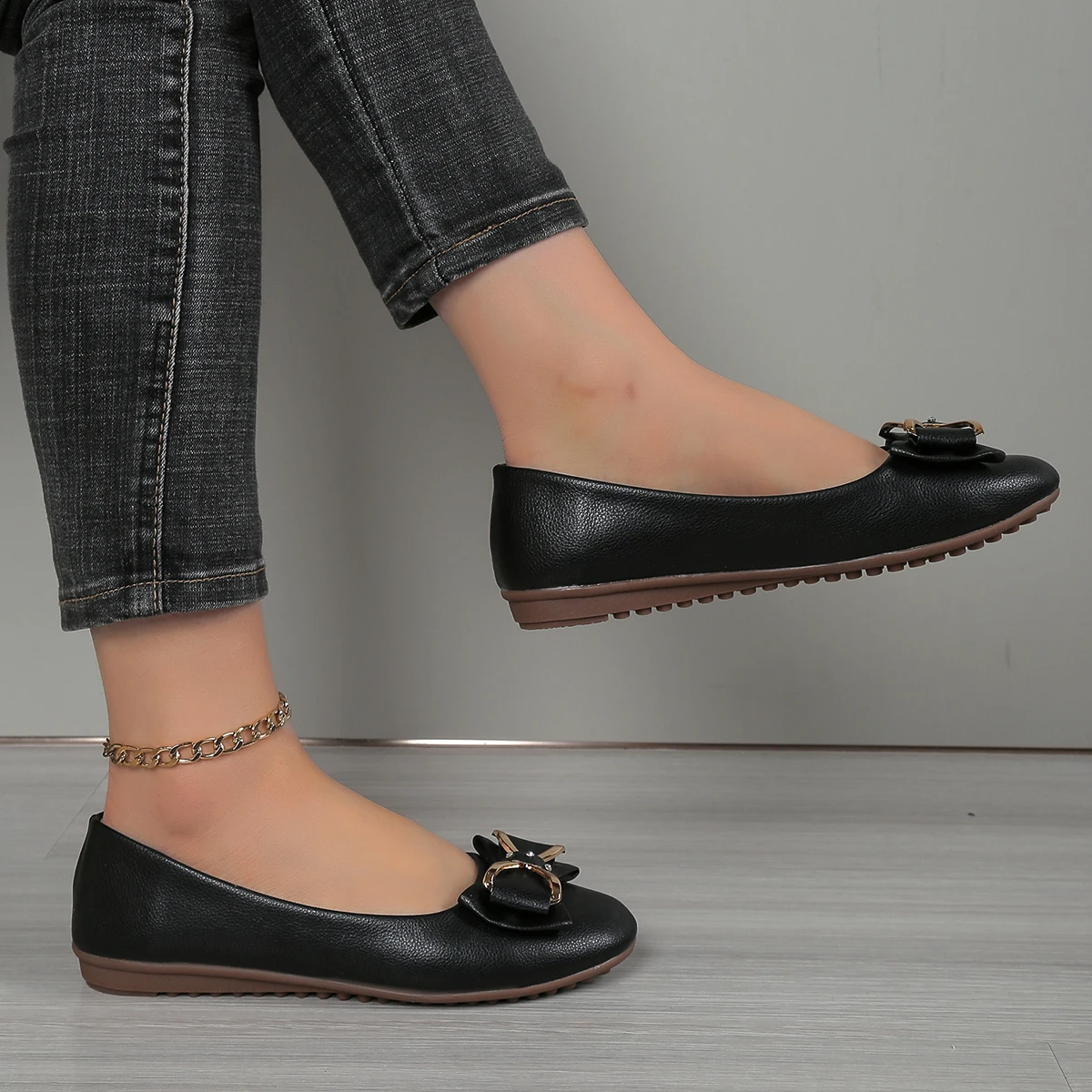 Lente Vrouw Flats Schoenen Balletten Metalen Gesp Strik Loafers Vallen Meisje Ballerina Jurk Slip Op Kantoor Lakleer Schoenen Vrouwen