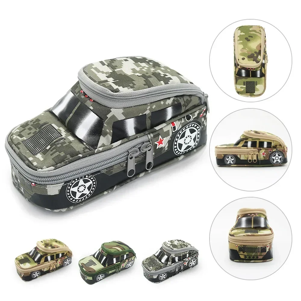 Camouflage Off-road Vehicle Pencil Case Pouch Bag for Boys Children Double Zipper School Pencil Box Stationery Cases