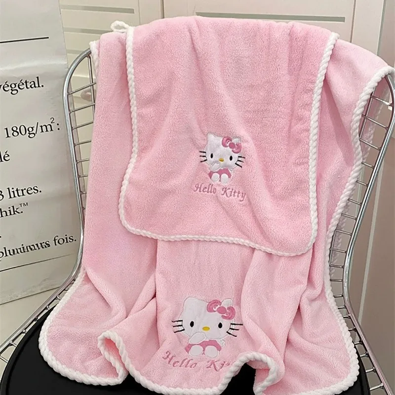 Anime Pink Sanrio Hellokitty  Home Bathroom Bath Towel  Beauty Melody Soft Face Hand Microfiber Towel Square Towel Dry Hair Cap