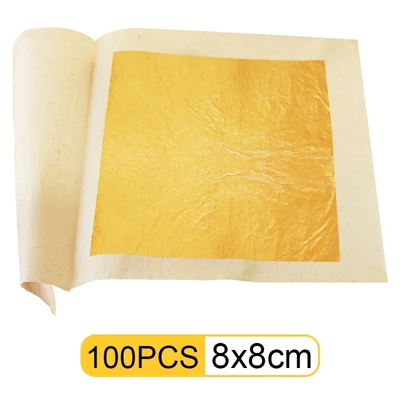 Gold Leaf Real Gold Foil for Cake Decoration Serum Arts Craft Paper Gilding 100pcs 8x8cm 24K Gold Leaf Sheets