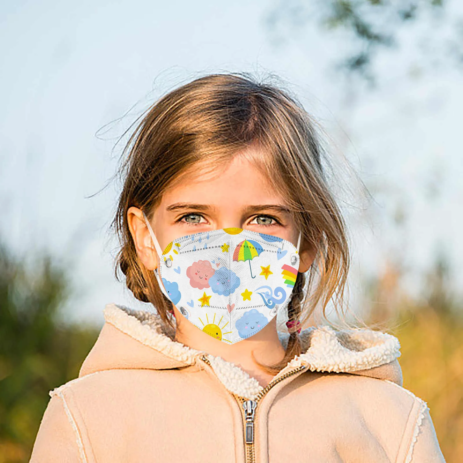 قناع واقٍ على شكل سمكة للأولاد والبنات مع طباعة قوس قزح 5 قطع قناع كرتوني للحماية اليومية وعملي متعدد الوظائف #2