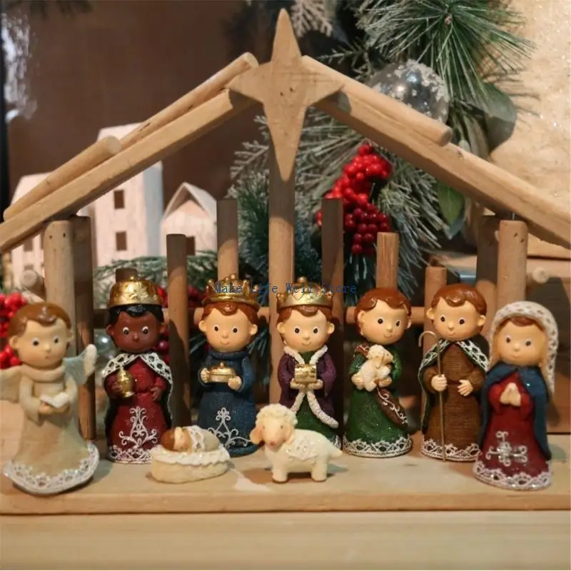 Christmas Nativity Figurines Resins Manger Holy Family Nativity Scene Statue for Xmases Indoor Home Table Decorations