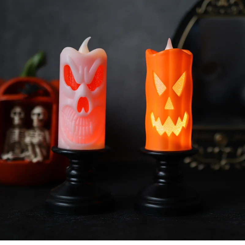 Halloween Pumpkin Skull Candle Lights Desk Table Lamp Candle Light Prop Candlestick Ornament Terrifying Halloween Party Decor