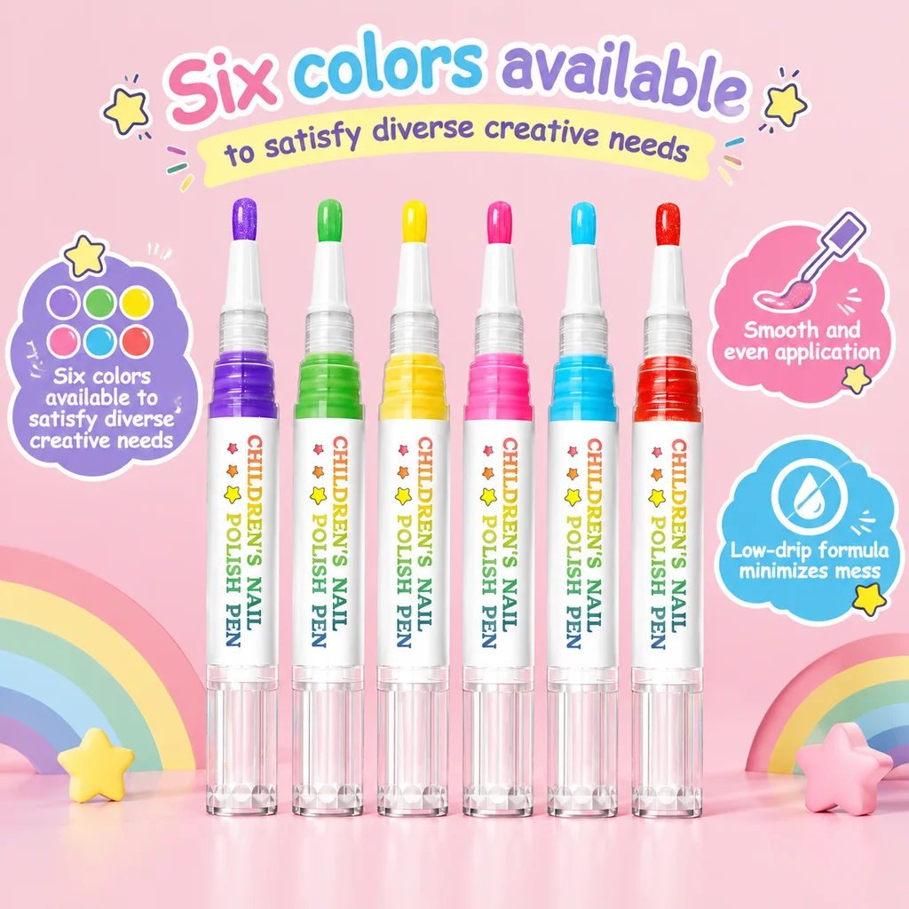 Kids Nail Polish Pen Kit Washable Formula Quick Dry Brush Tip Easy Application Creative DIY Manicure Tool Girls Party Favors Set
