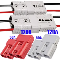 50A 120A High Current 2 Pin Power Connector with 8/6/4/2/0 AWG Super Soft Silicone Cable Forklift Battery Charging Plug