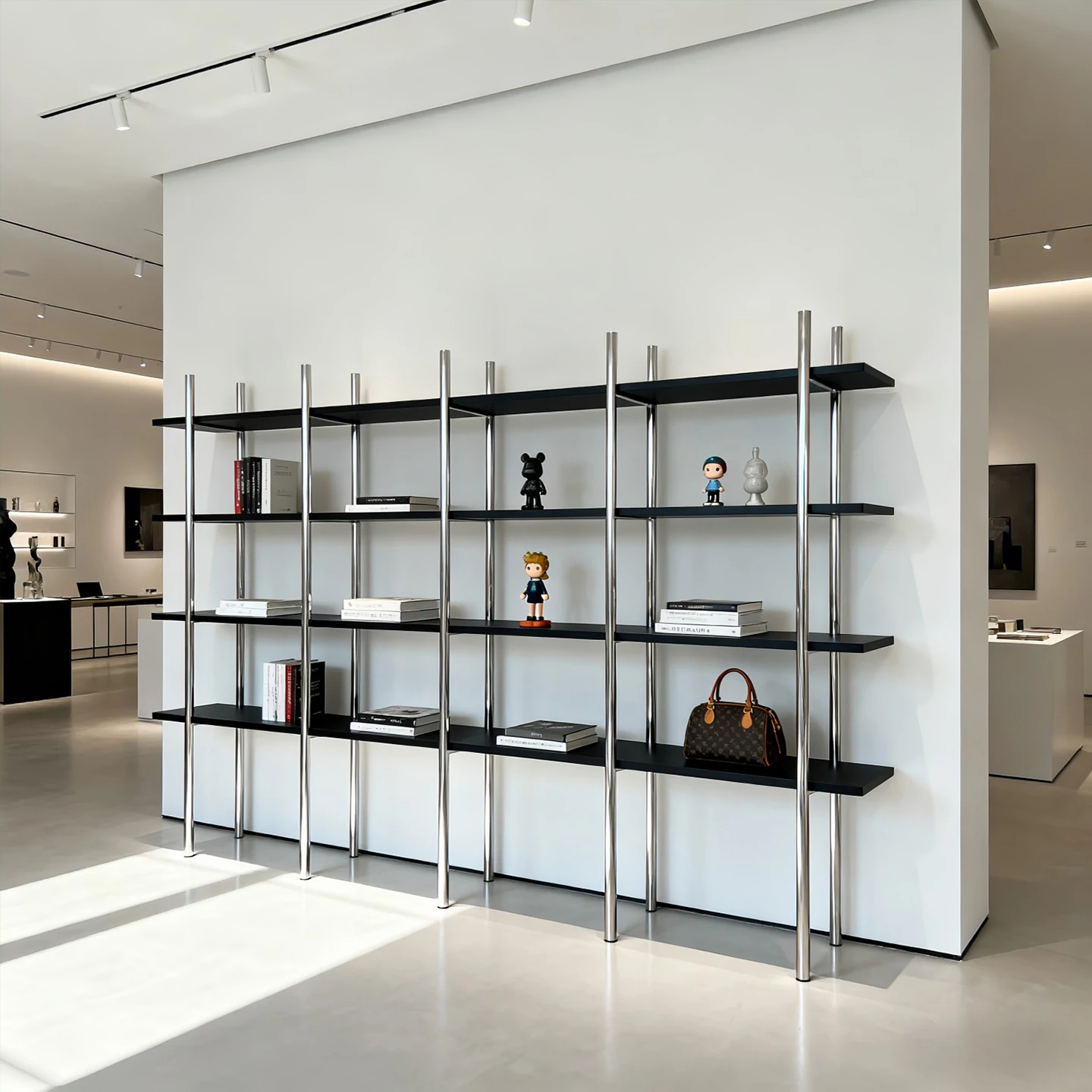 

Бутик-магазин обуви, полка для обуви от пола до потолка, витрина из нержавеющей стали, витрина для магазина, легкая роскошная простая офисная книжная полка