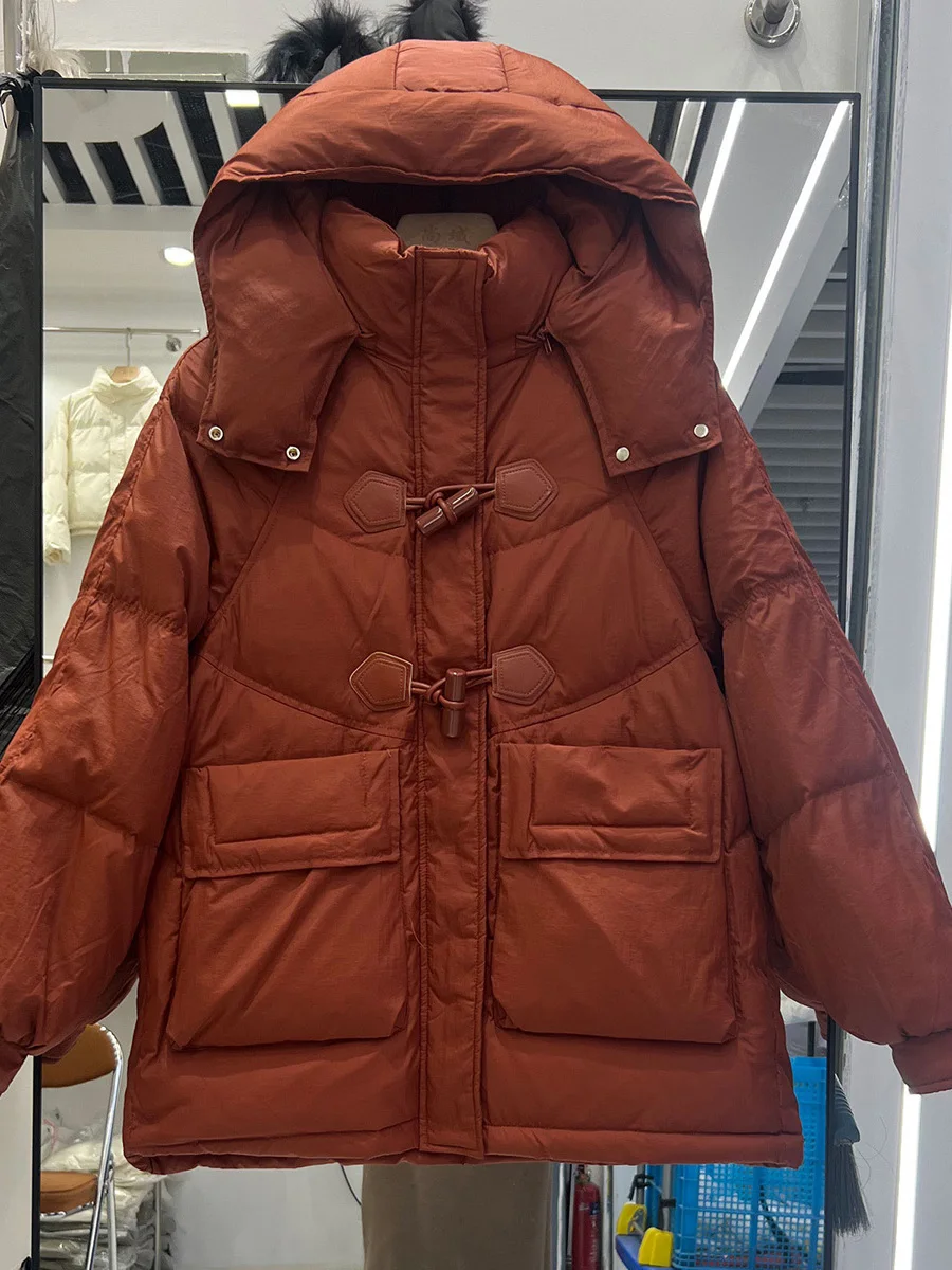 

Women's Mid-Length Thiened Winter Jaet Autumn Winter Korean Sle Button down Du down Coat Warm Casual Loose Outerwear