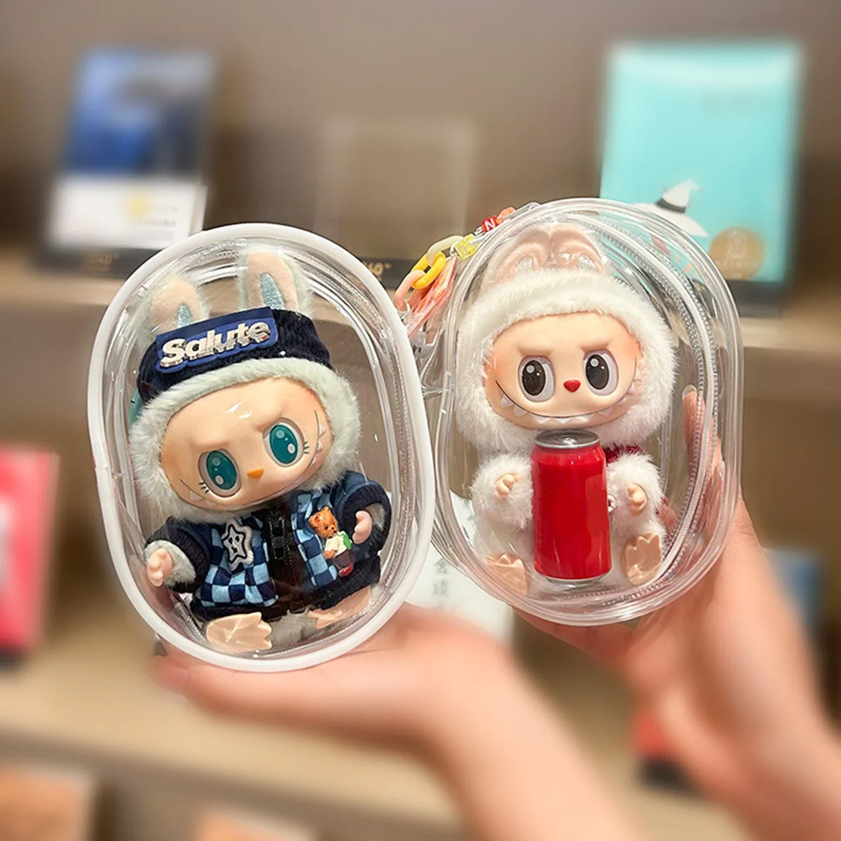 โปร่งใสกล่องเก็บกระเป๋าพวงกุญแจกระเป๋าน่ารักตุ๊กตากระเป๋าสําหรับ Labubu ตุ๊กตาแคปซูลแพคเกจ