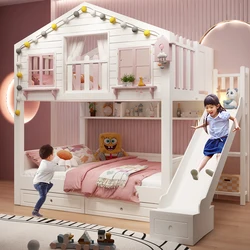 Children's bed, girl's princess bed, dream castle tree house bed, same width, double layer up and down bed, bedroom, slide