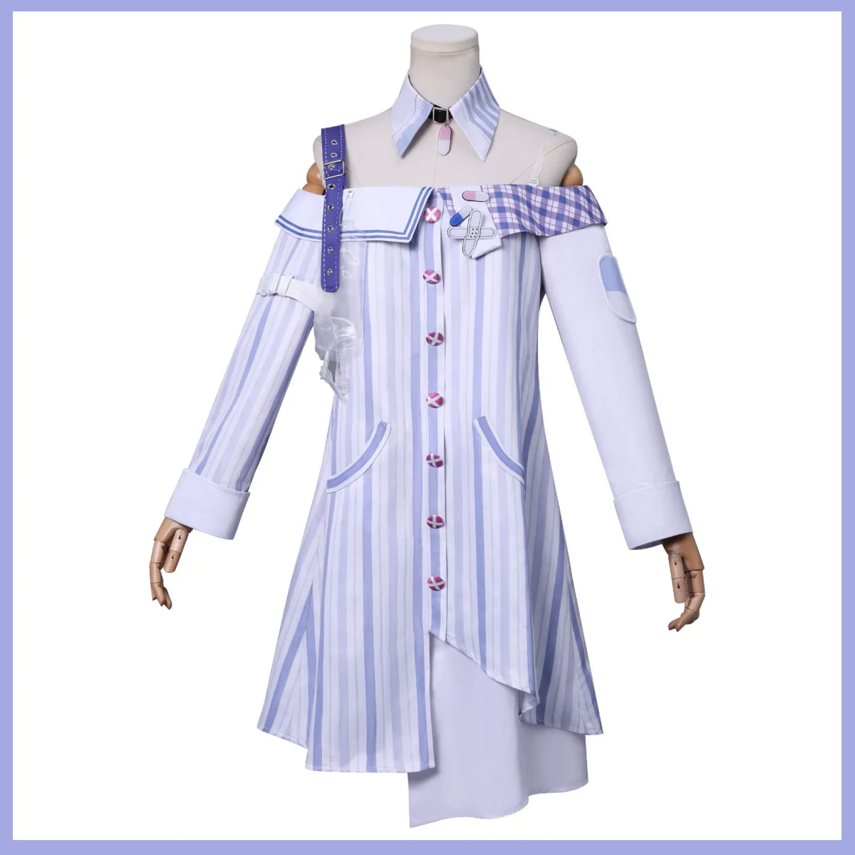 Game Infinity Nikki Cosplay Costume Long Sleeves Off Shoulder Stripe Dress Uniform Full Set Woman Sexy Kawaii Halloween Suit view 2