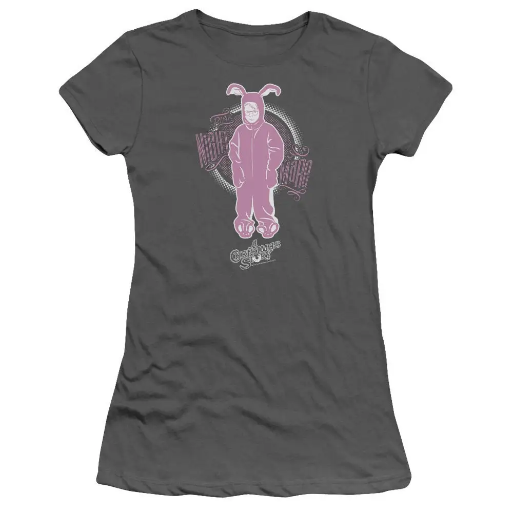 A Christmas Story Ralphie Pink Nightmare Juniors and Women Charcoal T Shirt