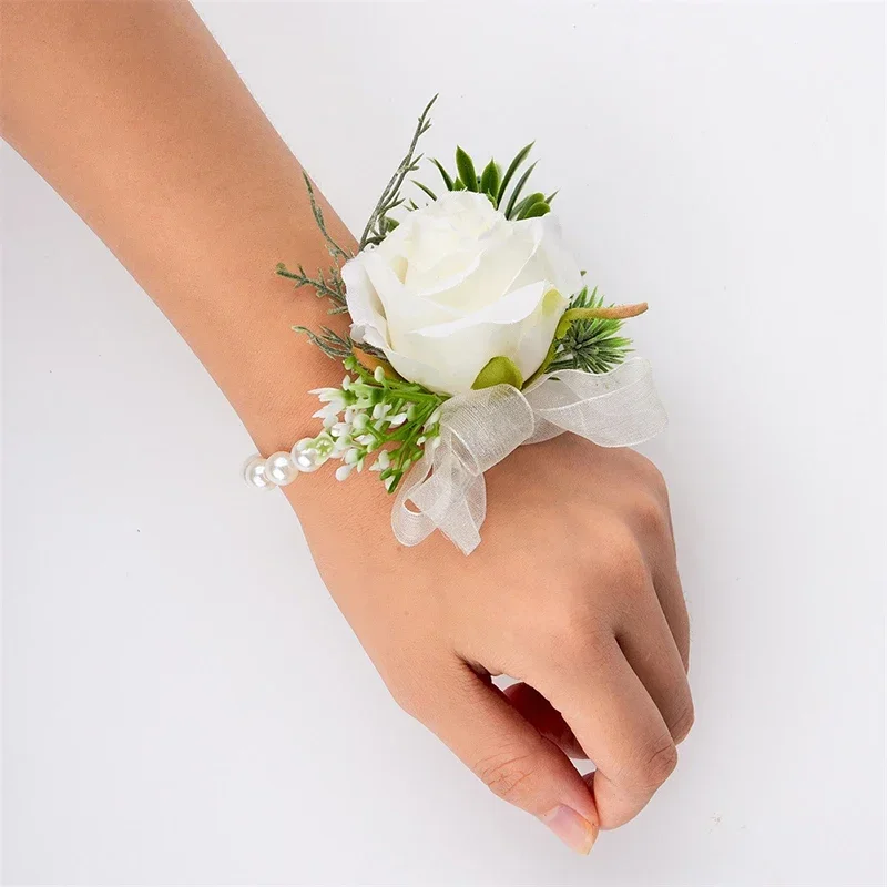 Boutonniere de casamento rosa pérola peito flor pulso flor pulseira de casamento para dama de honra pulso corsage dama de honra irmãs