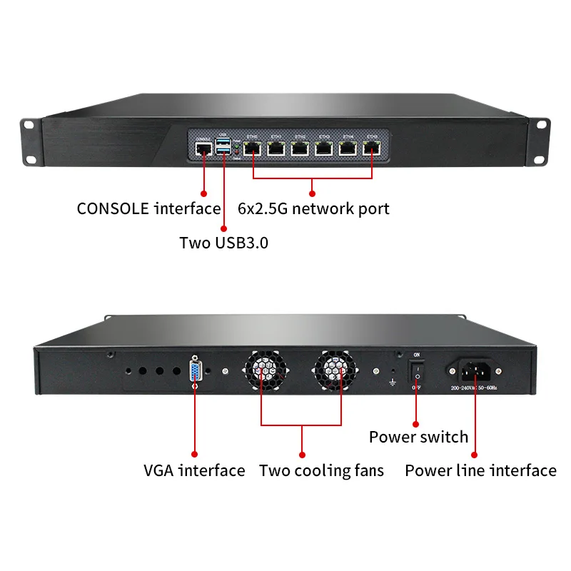 BKHD 1U 랙 마운트 이더넷 배치, 방화벽, 셀러론, J4125, I226, 6x 2.5GbE, Pfsense, MikrotikOS와 호환