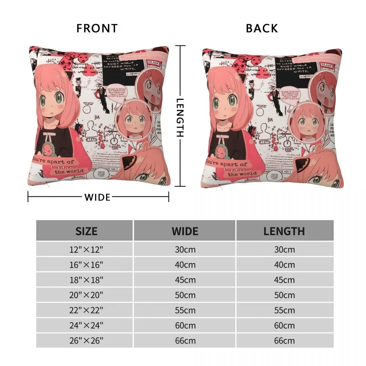 Spy X Family Anya Forger Square Pillowcase Pillow Cover Polyester Cushion Zip Decorative Comfort Throw Pillow for Home Car