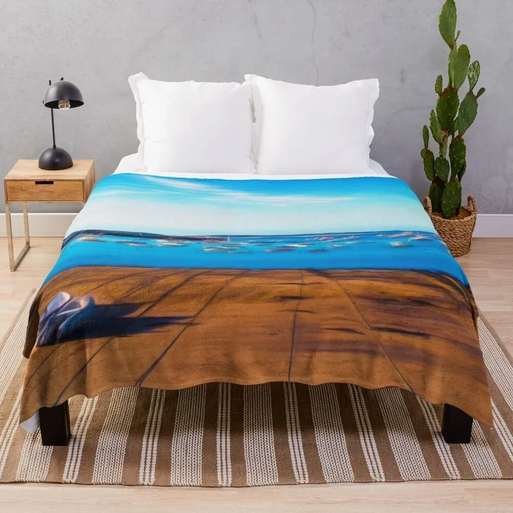 

Town Beach water colour Throw Blanket Outdoor Soft Blanket for Picnic Beach Camping