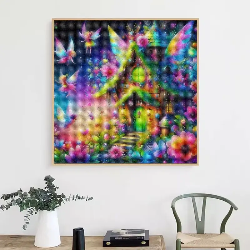 CHENISTORY 5D DIY Diamond Painting Mosaic Elf House Full Diamond Embroidery Winter Landscape Needlework Pictures Home Decor