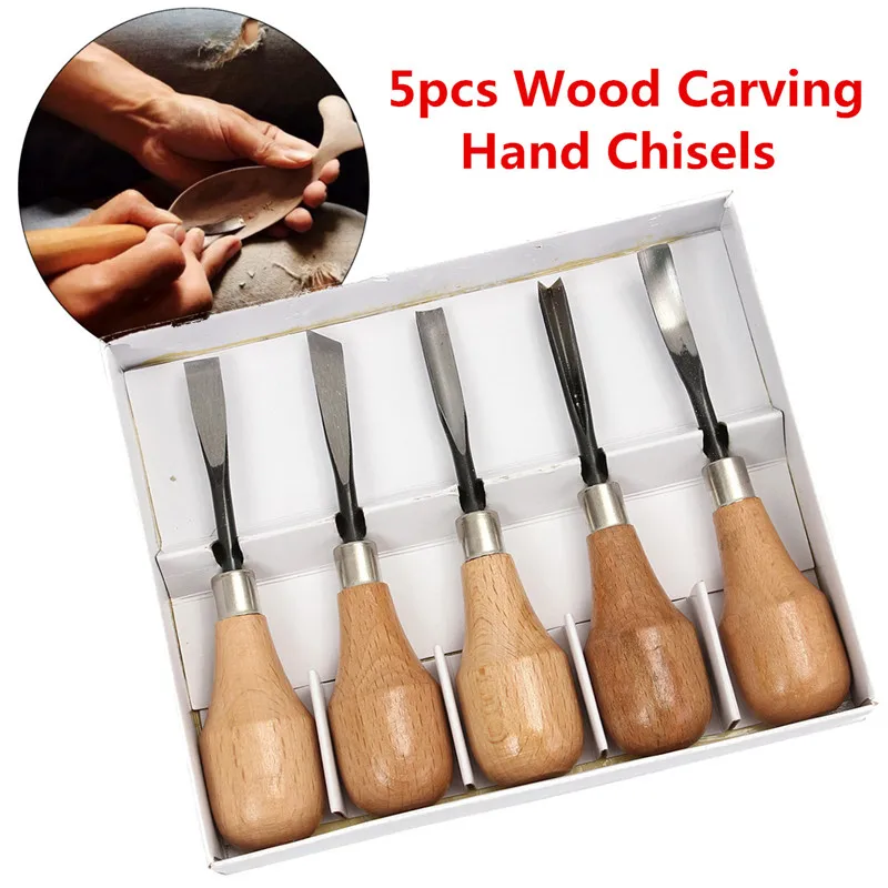 5pcs Wood Carving Chisel Woodworking Carving Knife Set Knife End/Corner/Tilt/Round/Arc Machete Wood Engraving DIY Hand Tool Set