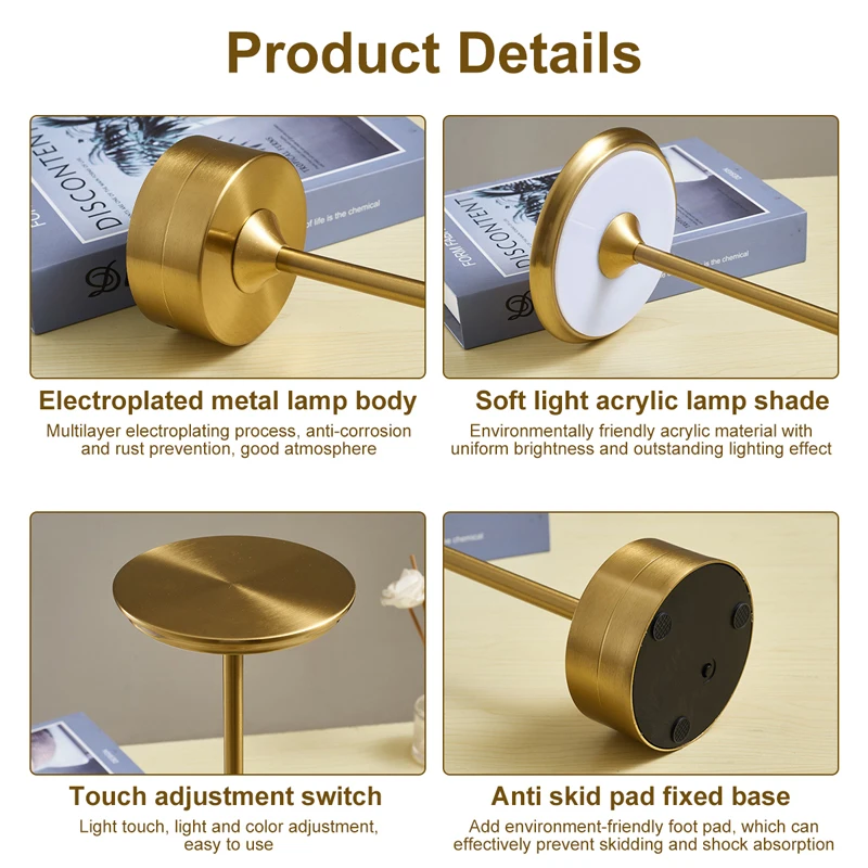 Imagem -06 - Led Metal Desk Lamp Usb Recarregável Toque Bar Hotel Quarto Cabeceira Mesa Luz para Decoração