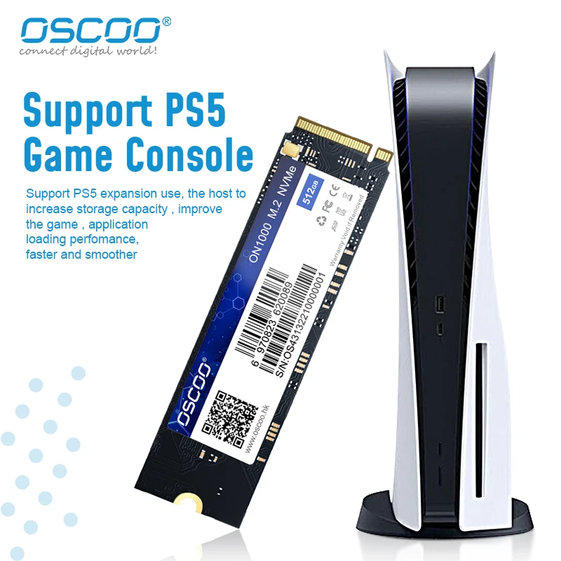 

OSCOO ON1000 5200 МБ/с NVMe M.2 2280 SSD PCIe Gen4.0x4 Внутренний твердотельный накопитель PS5 с динамической кешью для игрового ПК, ноутбука