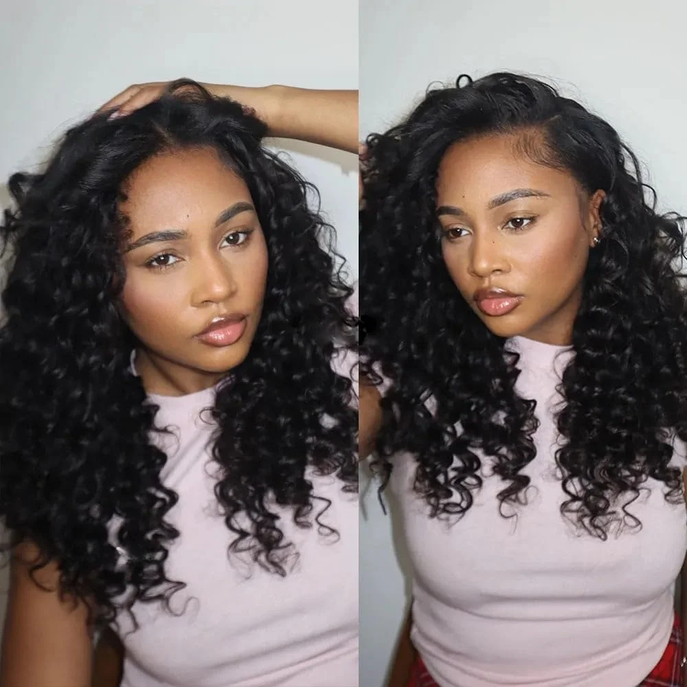 موجة عميقة ريشة الكروشيه شعر مستعار بشري Knotless قبل فصل عميق شعر بشري مجعد مع سلسلة قبل يحلق قابلة لإعادة الاستخدام #5