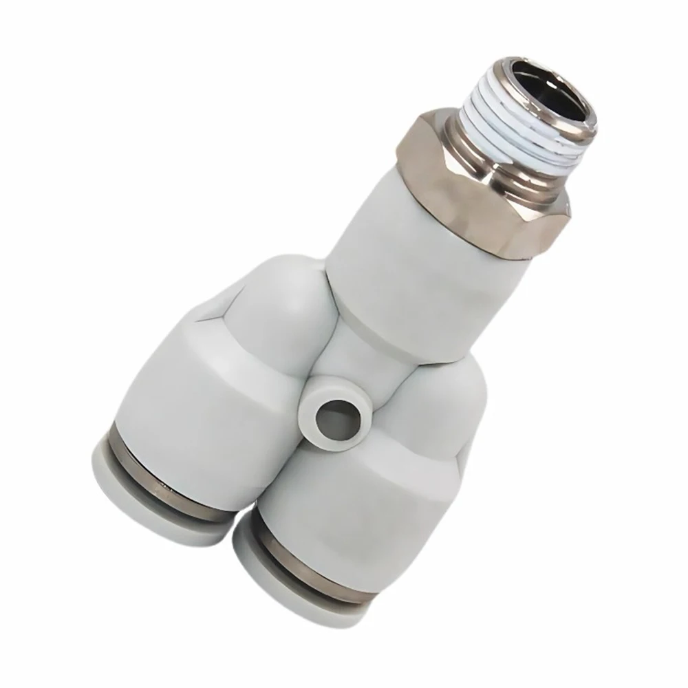 PX White Pneumatic Quick Connector PU Hose Trachea 8 10mm External Thread BSPT 1/8 1/4 3/8 1/2 Brass Y-shaped Tee Connector 8-02