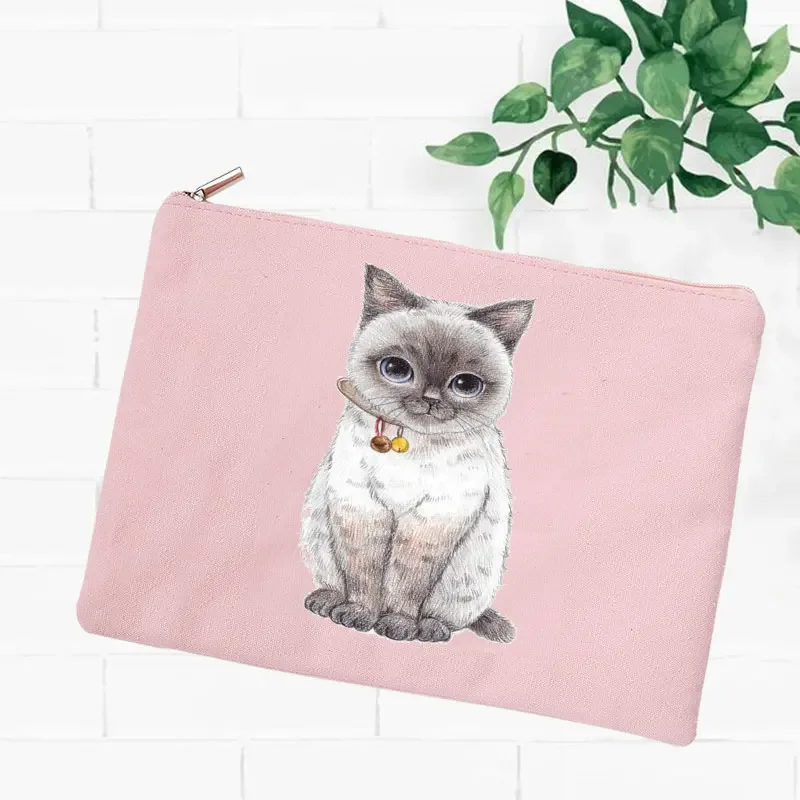 Kawaii Kitty Print Lipstick Opslag Leraar Dag Gift Cosmetische Tas Vrouwen Canvas Leraar Handtas Rits Superpower Make Pouch