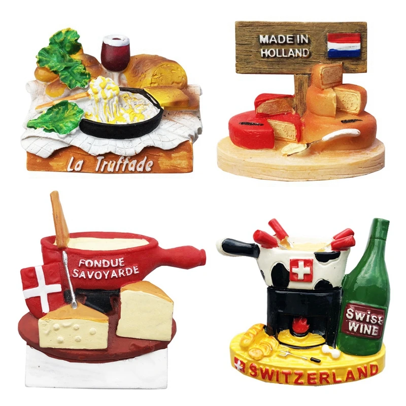 Fondue de queso holandés suizo pintado a mano, imanes de nevera 3D, recuerdos de Turismo, pegatinas magnéticas de refrigerador