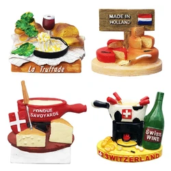 Handmade Painted Switzerland Holland Cheese Fondue 3D Fridge Magnets Tourism Souvenirs Refrigerator Magnetic Stickers