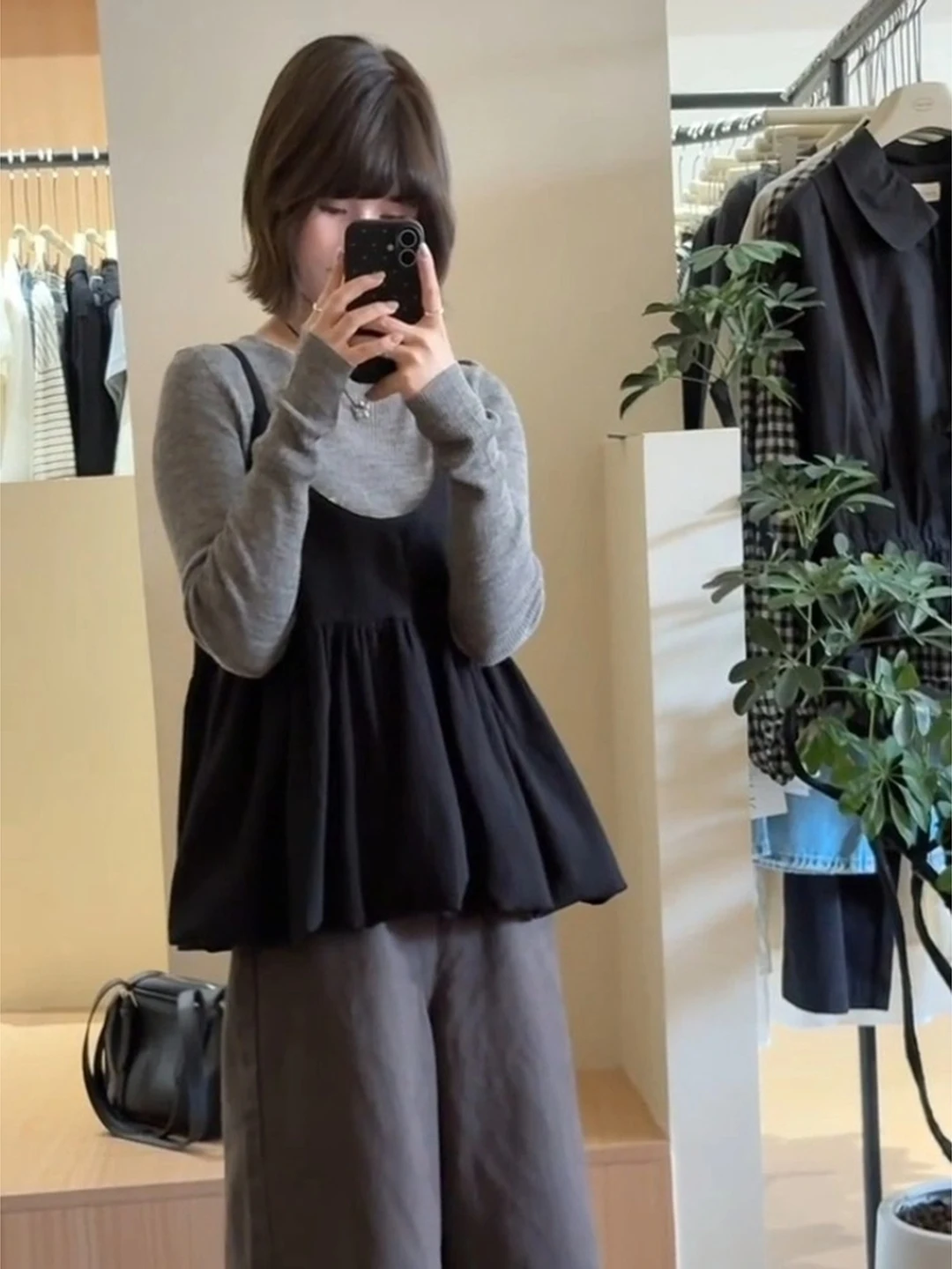 

Gray Base Layer Shirt Women's Fashion Set Korean Style Commute Wind Long Sleeve High Waist Pants Casual Spring Autumn