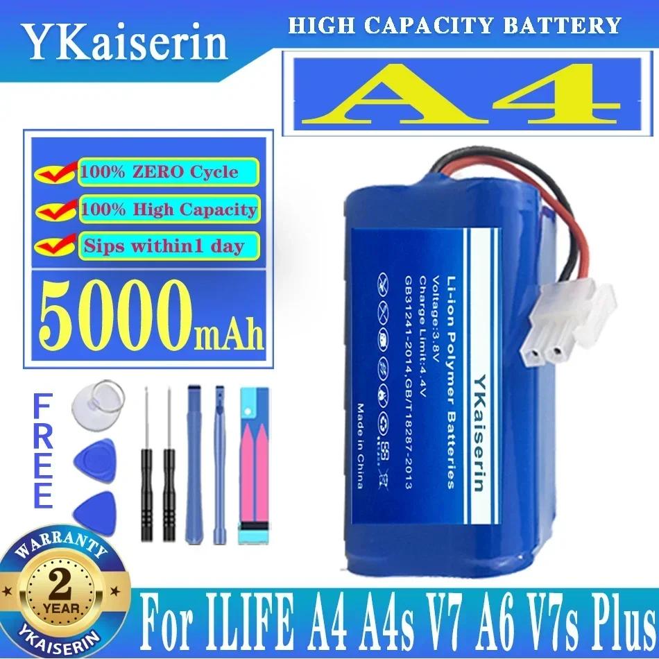 

YKaiserin 5000mah Lithium Battery For ILIFE A4 A4s V7 A6 V7s Plus Robot Vacuum Cleaner ILife 4S 1P High Quality Batterij