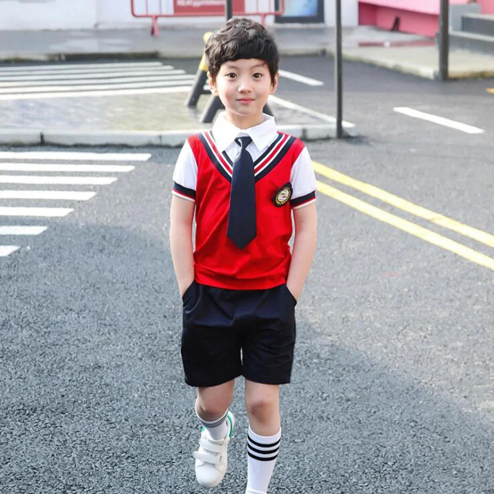 Colors Children Cotton Korean Japanese Student School Uniforms Girls Boys Kid Collar Shirt Top Pleated Skirt Shorts Tie Outfits