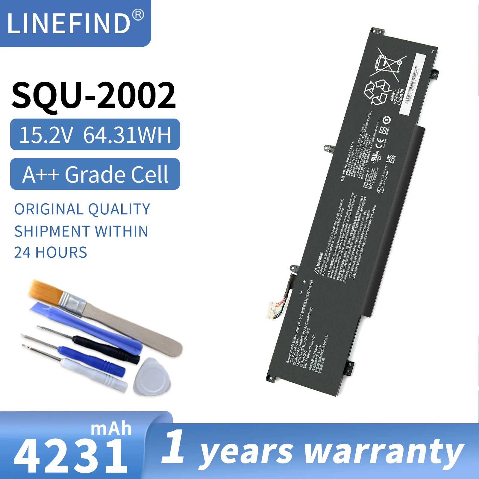 Batteria per Laptop SQU-2002 15.2V/4129mAh /64.31Wh per Notebook zero 2021 SQU-2002 916QA139H