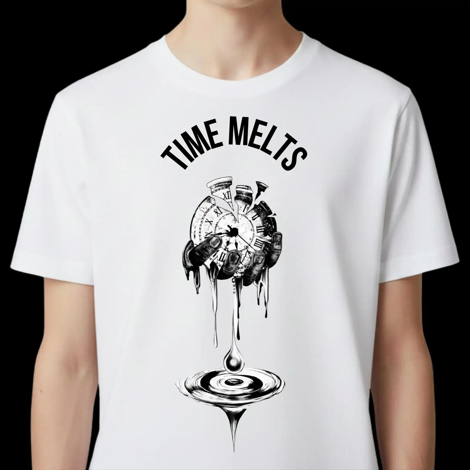 Time Melts T Shirt with Surreal Melting Clock Art vintage Washed Slightly Casual graphic Soft Unisex Stylish Stretched
