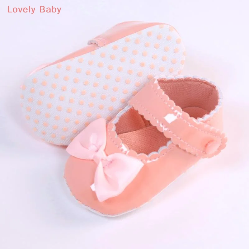 【BBS】1足 リボン付きプリンセスフラットコットンボトムウォーキング新生児用ベビーシューズ 0-18ヶ月 クラシックPUレザー女の子用ベビーシューズ