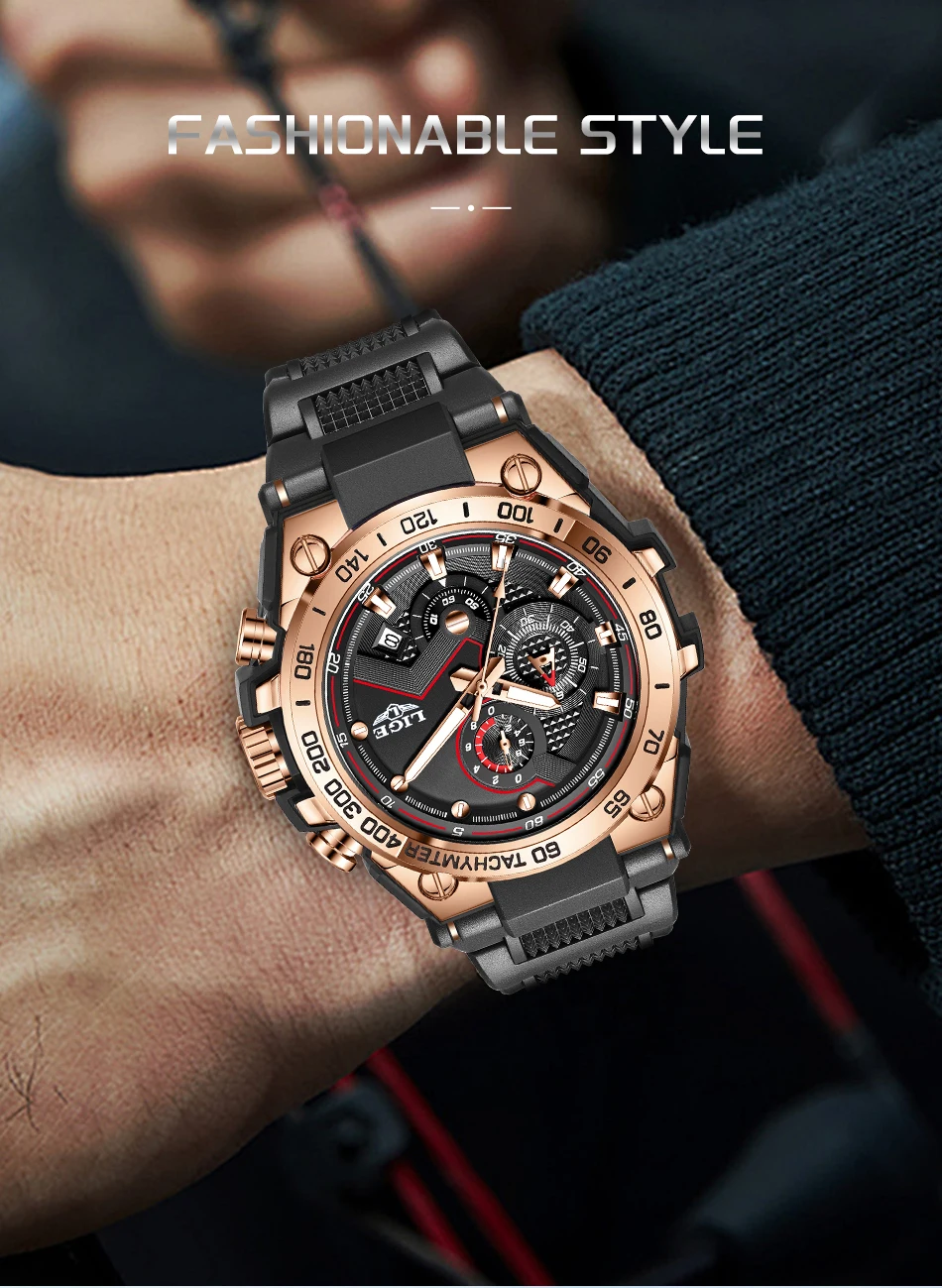 LIGE Luxus Militär Uhr Für Männer Wasserdicht Leucht Silikon Mann Uhr Quarz Hohe Qualität männer Sport Uhren Männlich Uhren – Detail 6