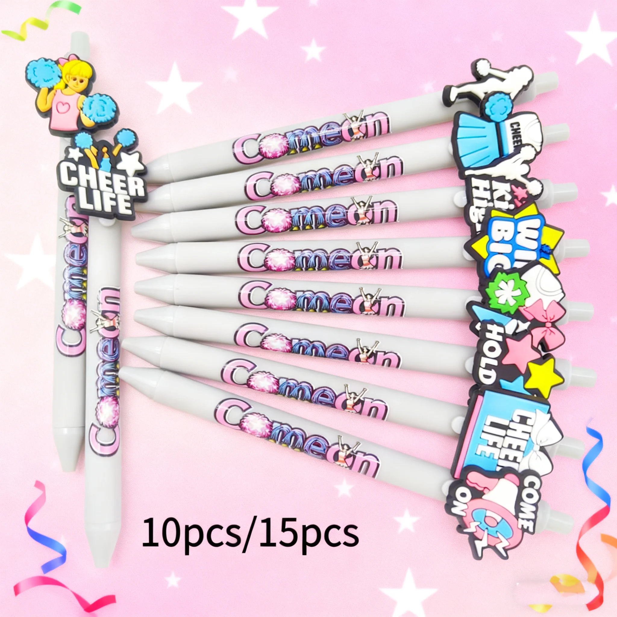 10pcs/15pcs cheerleading theme patch printed ballpoint pen light gray series stationery gift office gel pen