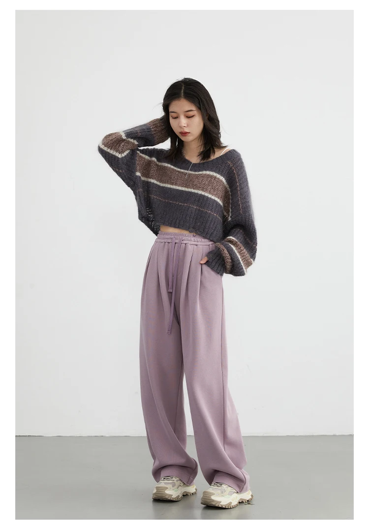 CHIC VEN Women's Pant Streetwear Solid Loose New Drawstring Sports Casual Trousers High Waisted Pants Autumn Winter 2025