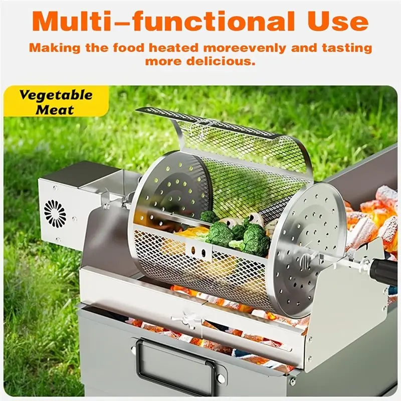 A84E-Rotisserie Basket For Air Fryer& Oven-Movable Door, 360-Degree Rotating Stainless Steel For Home Bakers 14X 23Cm